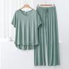 Summer Modal Homewear 2 Piece V-Neck Short Sleeve Tshirt and Wide Leg Pant Ankle Length Loose Sleepwear Set Comfort Pajama Sets