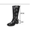 Fashion Brand Desinger Women Mid Calf Boots Microfiber Leather Square Heel Punk Motorcycle Long Booties Goth Street Shoes for Women