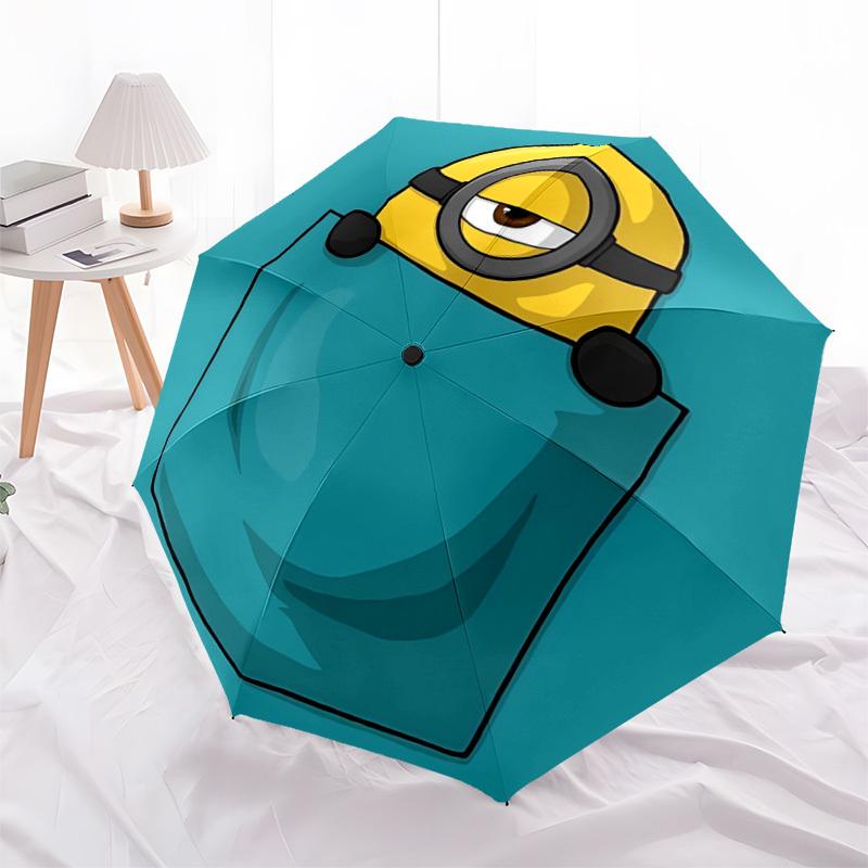 1pz Ombrello Pieghevole Portatile Minion da Tasca con Apertura/Chiusura Automatica e Struttura a 8 Stecche per Donna/Uomo, Uso Stagione Unica a0901046