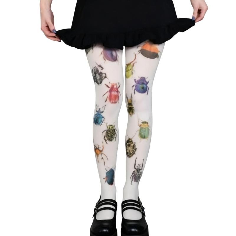Whimsy Cute Printed Opaque Tights Stockings for Women Japanese Elegant Gothic Grunge Patterned White Pantyhose Leggings