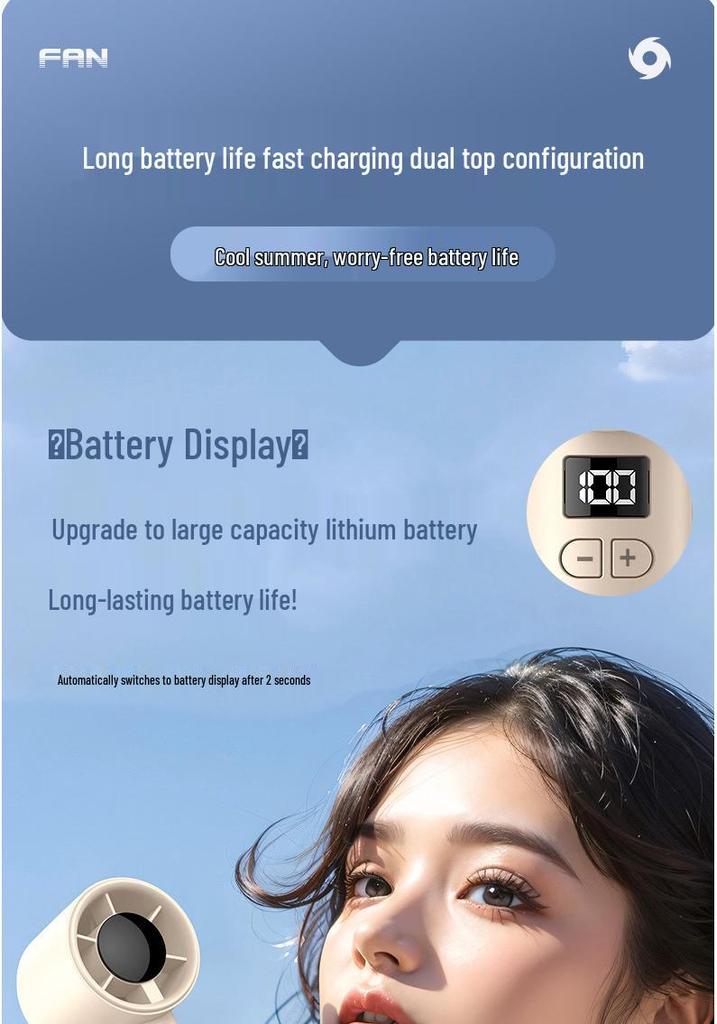 USB Handheld Fan with 100-Speed Digital Display for Outdoor Use – High-Speed Turbine Small Fan for Students