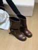 Short Boots Women's Autumn 2025 New Belt Buckle Thick Heel Cowboy Boots Martin Boots Wear Pleated Stacked Pants Tube Boots