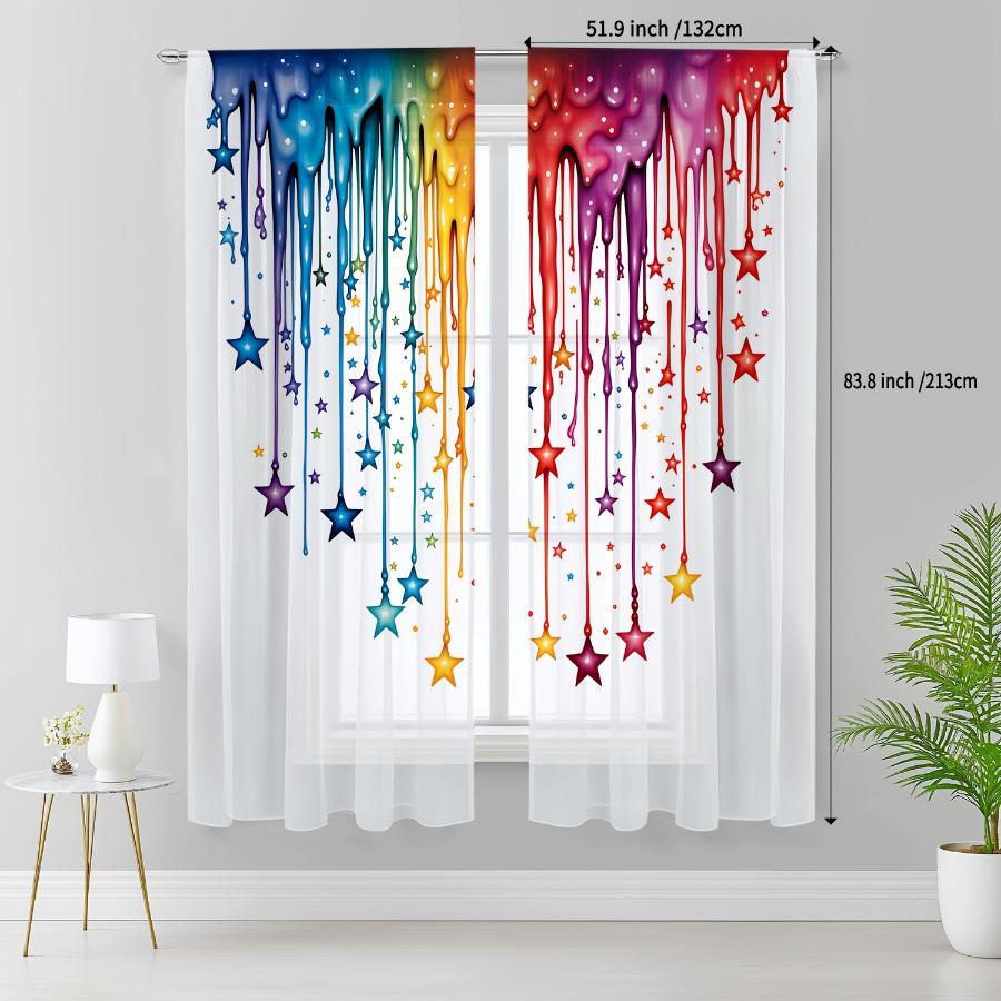 2 Pezzi Tenda Trasparente Stampata Digitalmente, Arcobaleno Stella Colorata, Magica Sognante Fantasiosa - Tende in Voile per Arredamento Camera da Letto Soggiorno