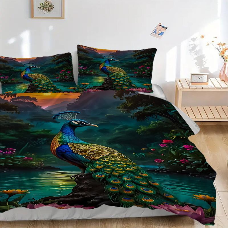 

3pcs Peacock Nature Scene Bedding Set. Soft and Comfortable with No Core Included (1x Duvet Cover + 2x Pillow Covers) yy251009245 135x200cm