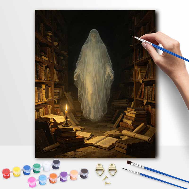 Halloween Digital Oil Painting Coloring Painting Hand Painting Home Decoration Mysterious Spirit In Ancient Library With Candle