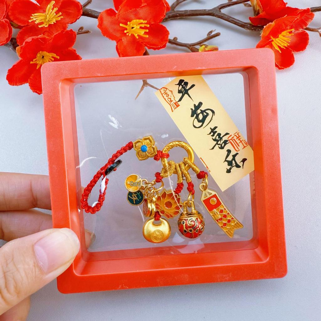 Ancient Gold Sand Cloisonné Enamel Keychains: Stylish Couple Pendants & Lucky Charms for Mobile Phones.
