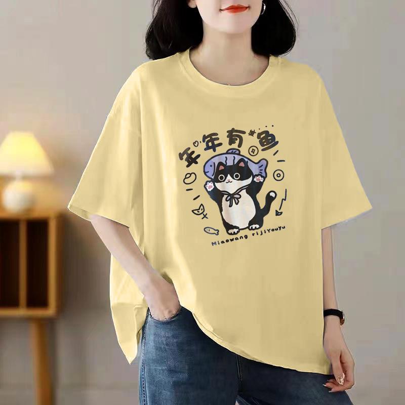 Cotton Ladies Casual Short-sleeved T-shirt Breathable Loose T-shirt Casual Tops