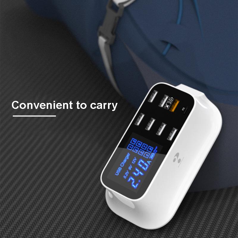 

YC-CDA19Q 75W 8-Port USB Fast Charger Desktop Multifunction Charging Station with Screen Display EU Plug