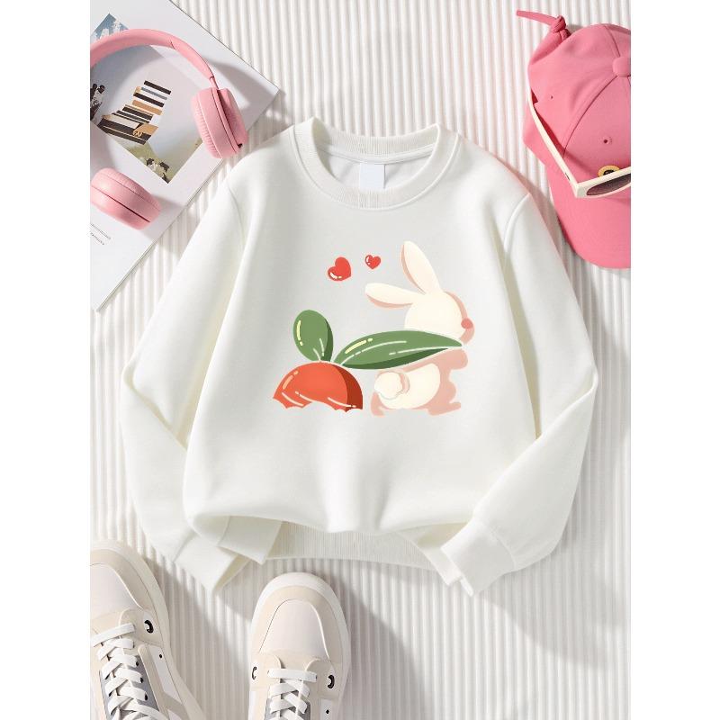 Kids Sweatshirt,Crew Neck Fashion Top,Fun"Cute Bunny Carrot Love " Patterned Sweatshirt for Everyday Casual Wear for All Kinds of Daily Outfits