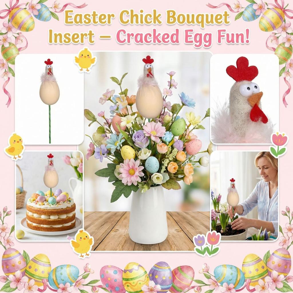 Påskdekoration Kreativ Liten Kyckling Blomsterarrangemang Stjälkar