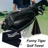 Black/Gray color Funny Tiger Embroidered Golf Towel, Microfiber, Hand Wash Only, Waffle Texture, Soft Material