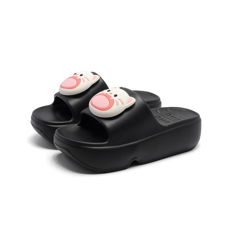 

Модные летние женские тапочки Дизайн Ванная Пляж Для дома Нескользящие Износостойкие Увеличивающие рост Тапочки Мультяшные Удобные Домашние туфли 39-40 чёрный