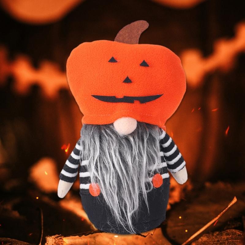 Pumpkin Hat No Face Gnome Spooky Season Dwarf Gnome with Pumpkin Hat Colorful Halloween Table Decoration