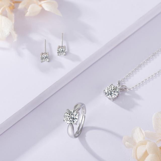 ANENJERY New Jewelry Set for Women Earrings/Necklace/Ring With Shiny White Cubic Zircon Bijoux Set