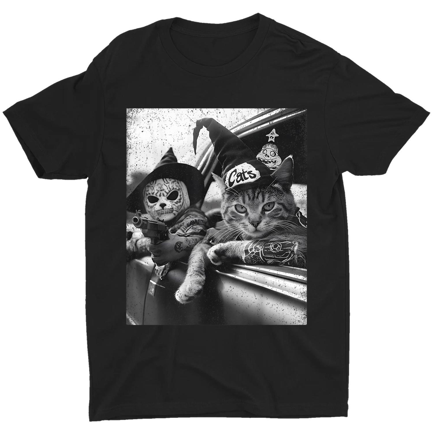 Funny Halloween Gangster Cats Hiphop 90s 80s Street Unisex T-Shirt XXL
