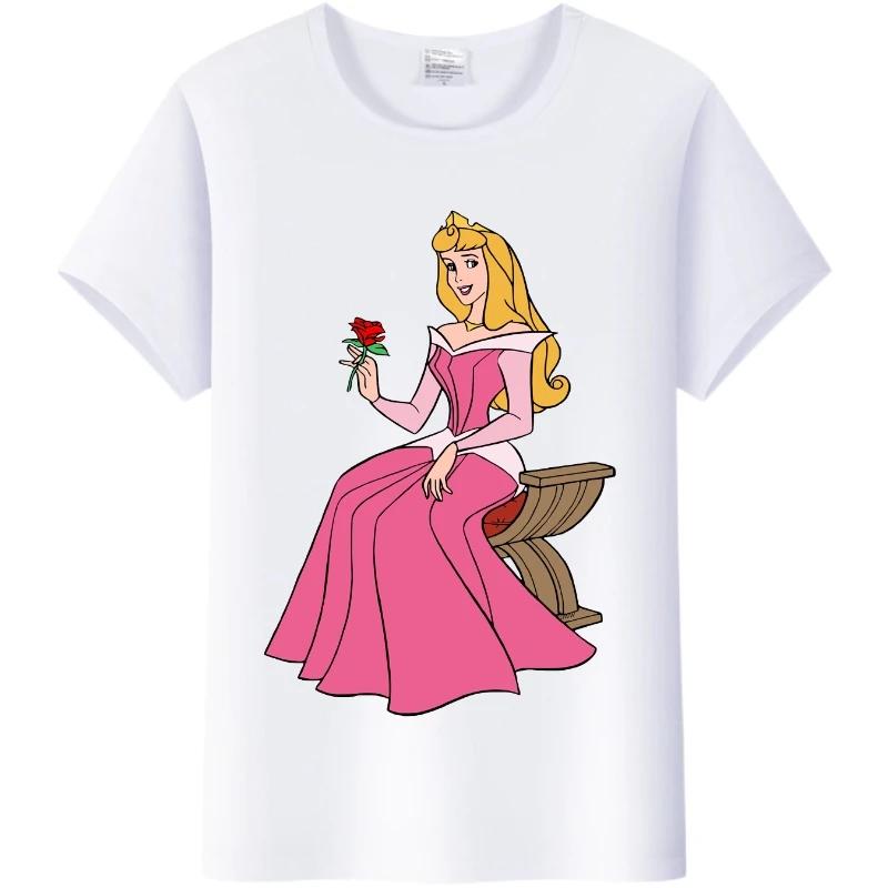 Casual Disney Cartoon Tee Sleeping Beauty Princess Graphics Shirt Women Summer Punk Top Plus Size T-Shirts Clothes Ladies Blouse