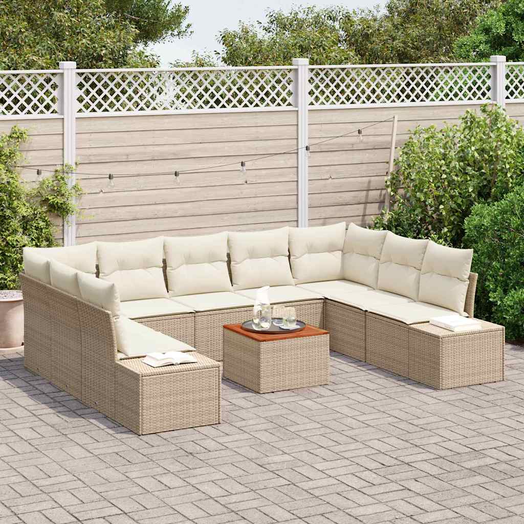Garden Sofa Set with Cushions 10 Pcs Beige Poly Rattan