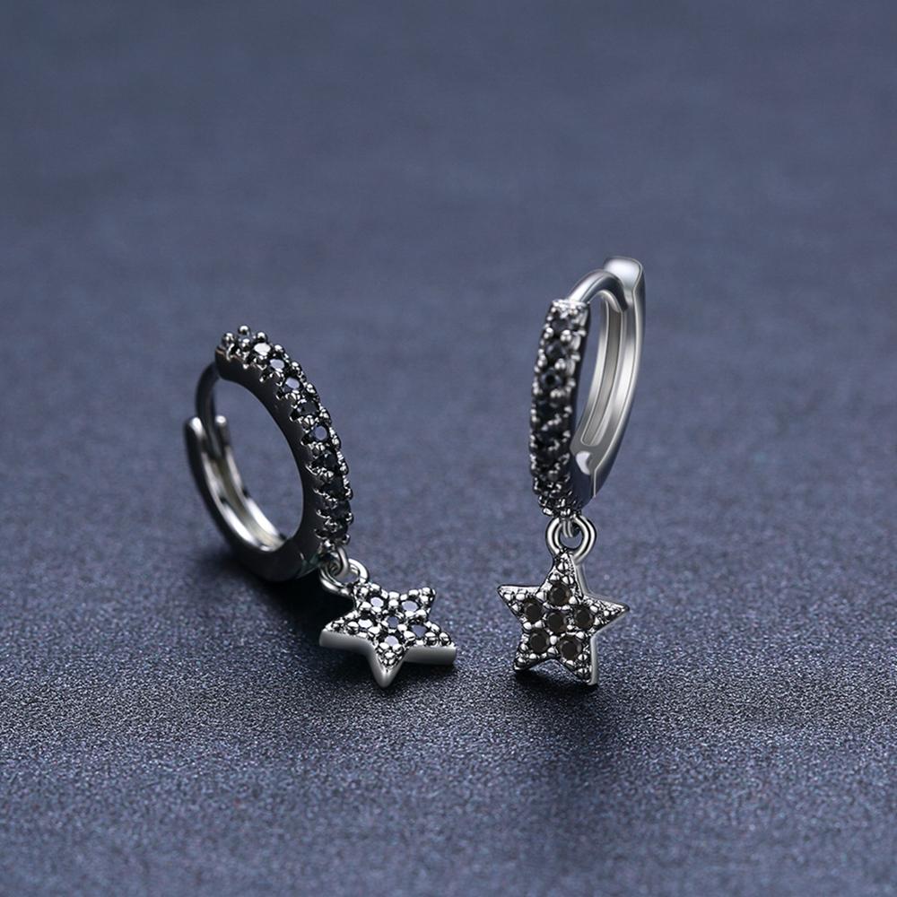 Black Awn Black Stars Long Drop Earrings