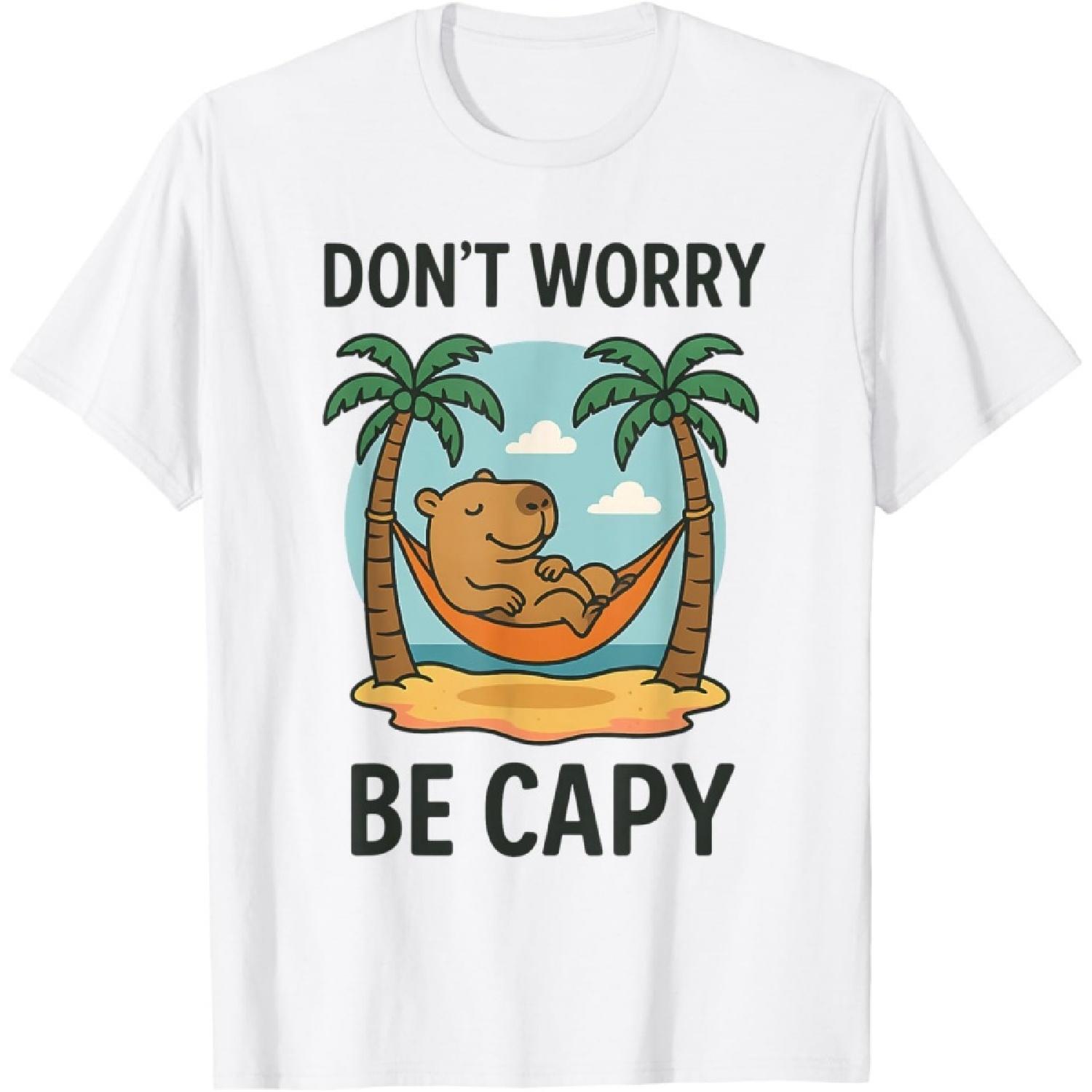 Не волнуйся, будь капибарой Смешная сонная капибара Пальма Пляж Футболка S белый