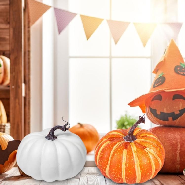 Halloween Artificial Pumpkin Figures Desk Decorations White/Yellow Pumpkin Ornaments Festival Parties Decorations