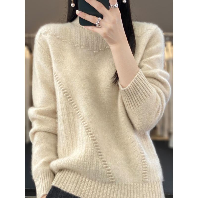 Women's Solid Color Thickened Drum Wave Sweater Pullover Half High Neck Inside and Outside Fashion Bottom Women's Sweater