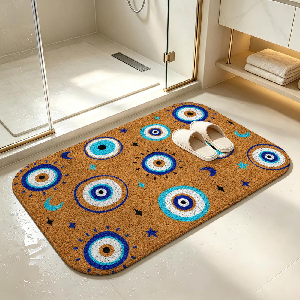 Böser Blick Vintage Kork Fußmatte Druck Bodenmatte Schlafzimmer Teppich, Badezimmer Fußmatte, Fußmatte, Rutschfest Saugfähig Vielseitig