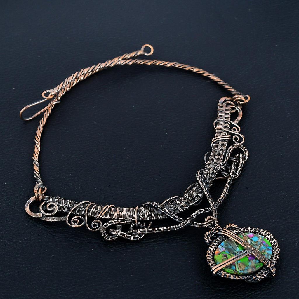 Fiesta Kingman Turquoise Necklace, 999 Copper Wire Wrapped Necklace Jewelry, Adjustable Chain Gemstone Handmade Jewelry Necklace, Gift For Friend