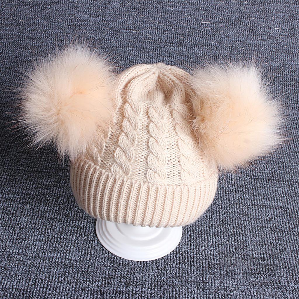 Children Beanie Pompom Neck Knitted Warm Hat Winter Scarf Set