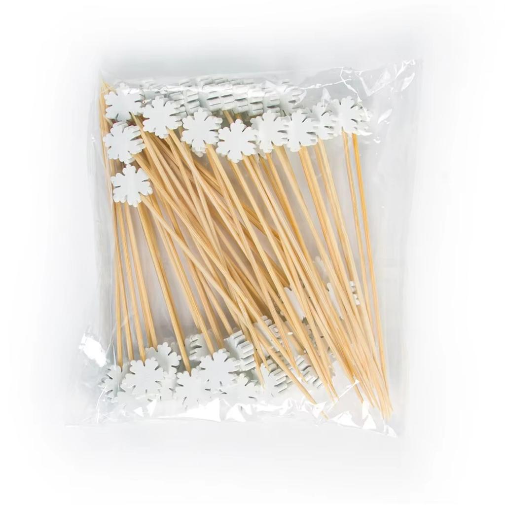 50pcs/ bag ristmas Bamboo Cocktail Picks Santa Claus Snowflake tree Drink Fruit Dessert Food Toothpicks Christmas Party