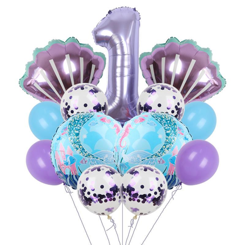 

Набор шаров «Русалка» Детский 32-дюймовый фиолетовый цифровой ракушка Детское оформление на день рождения Shell set 1