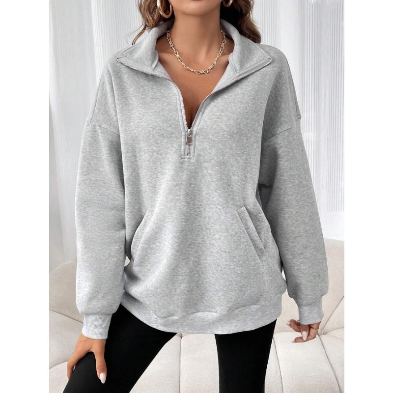 Casual Pullover Women Short Loose Autumn Winter Lapel Zippers Pockets Female's Hoodie Full Sleeve Solid Tops Lady Soft All-match