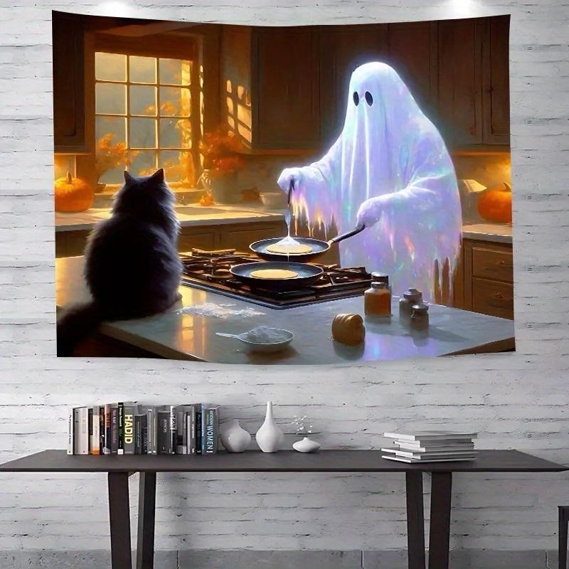 

Ghostly Kitchen Tapestry Ideal for Quirky Unique Fun Home Decor with Spooky Charm and Playful Vibes 74x94cm(29x37in)