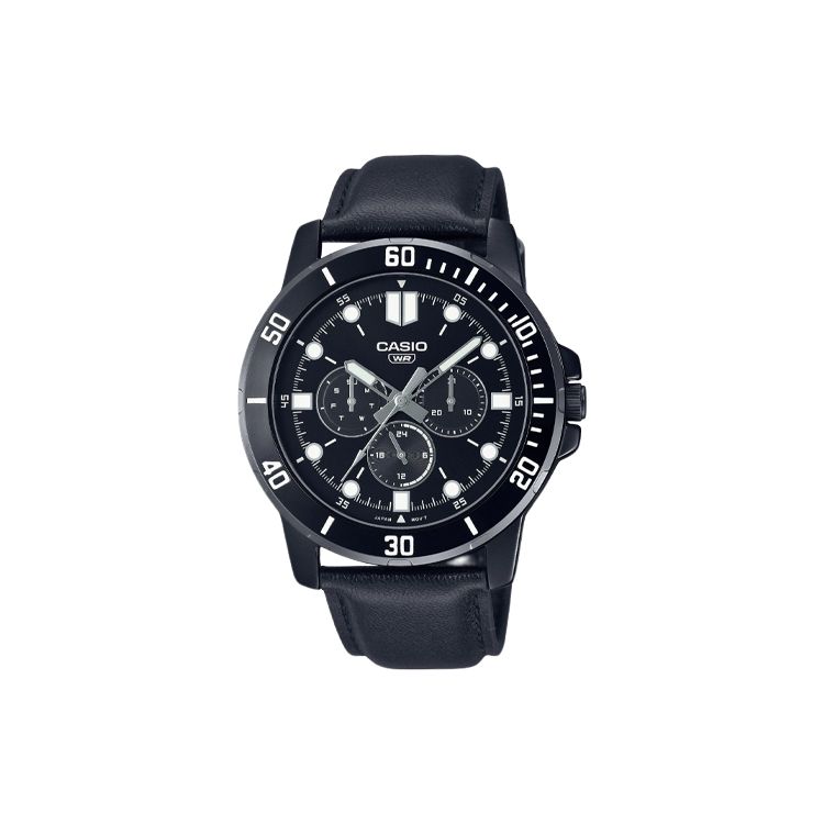 

Casio Standard Series Classic Minimalist Stylish Waterproof Quartz Movement Leather Strap Watch Men watches Black MTP-VD300BL-1E Black Dial