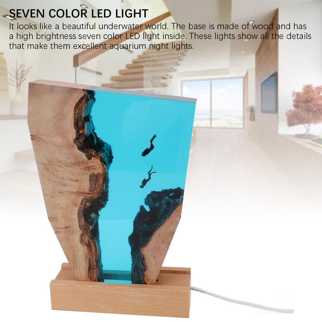 Diver Night Light Colorful LED Wooden Resin Ocean Bedside Lamp Desktop Art Ornament For Office Bedroom Living Room Decor