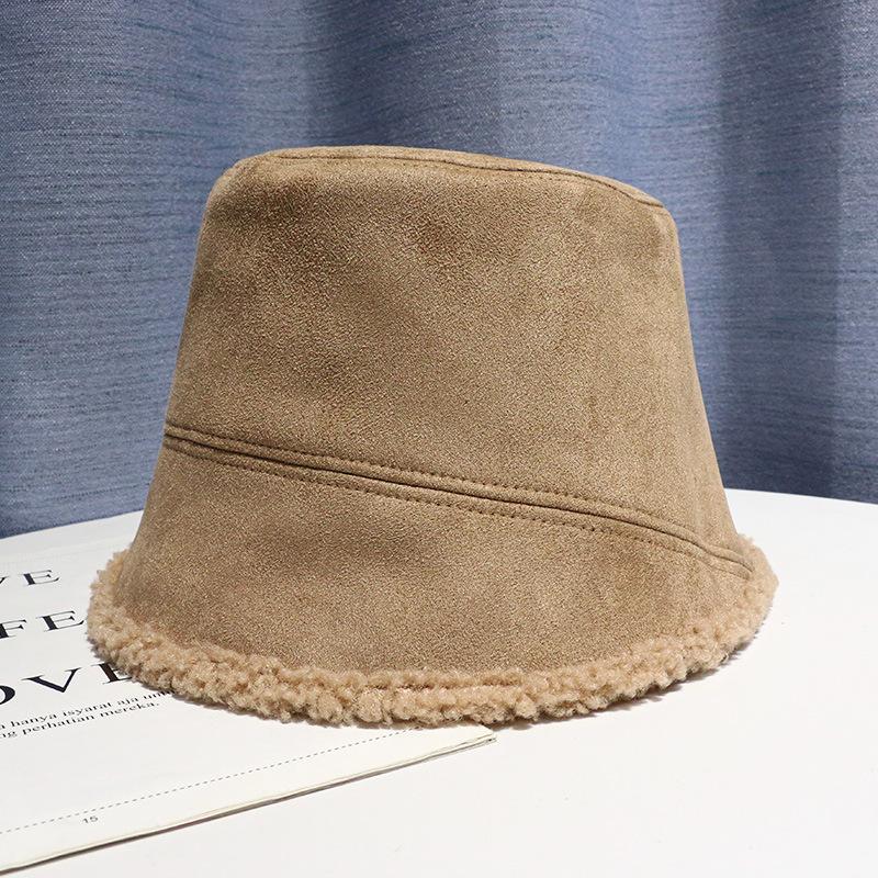 Hat Women's Autumn and Winter Ins Suede Fisherman's Hat Korean Style Versatile Lamb Fur Thermal Basin Hat Men
