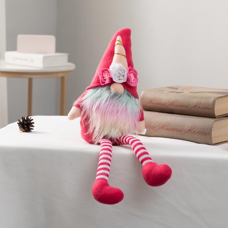 Christmas Pink Plush Rudolph & Nordic Gnome Doll Ornament