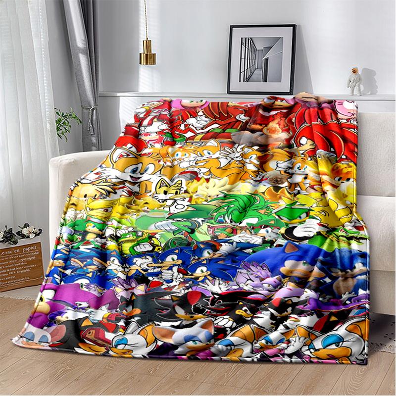 Fashion S-Sonic Cartoon Game Flannel Blanket Soft Warm Throw Blanket for Bedroom Living Room Bed Travel Camping Picnic Kid Gift