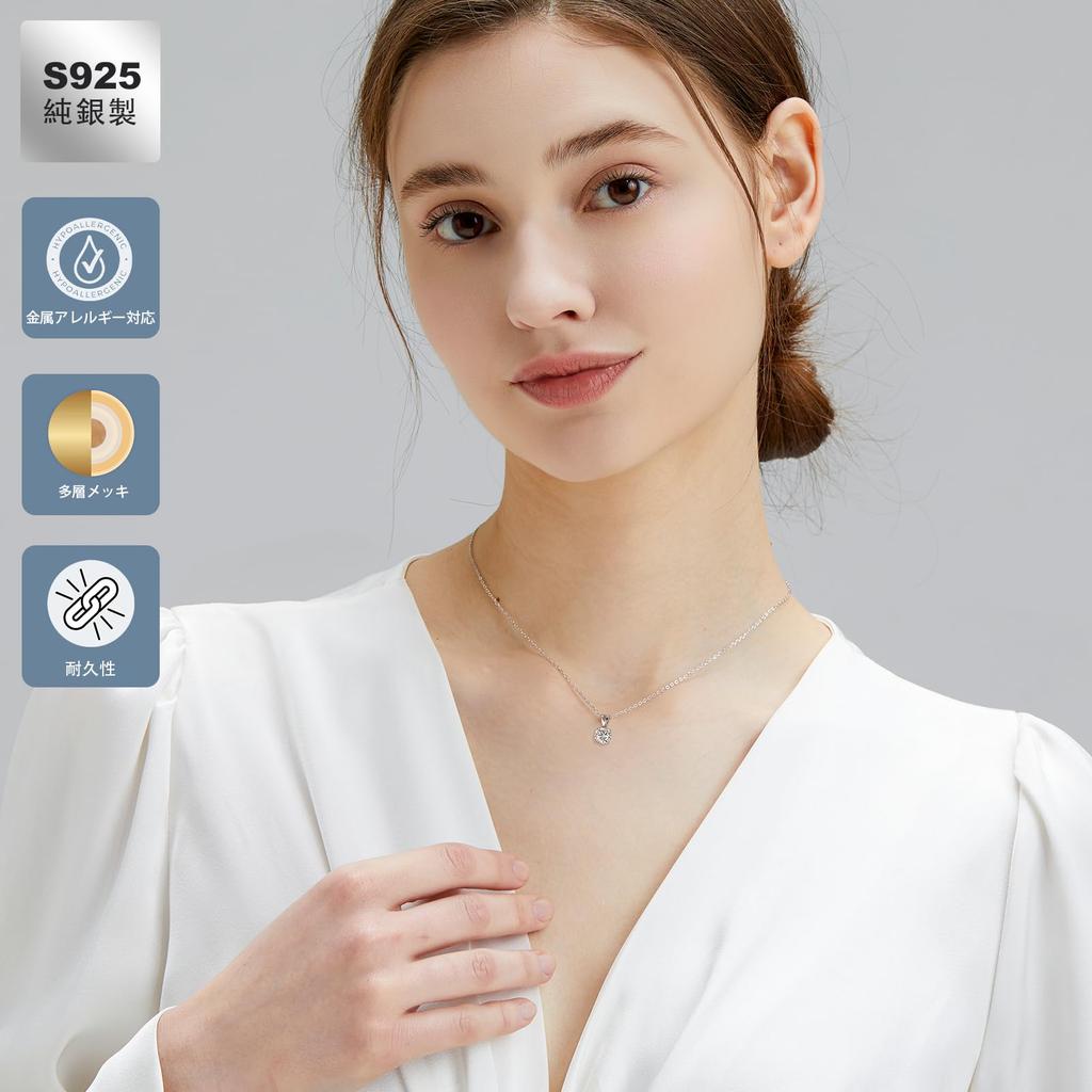 Necklace for Single D Color Sparkling 925 Metal Allergy Gift Box Birthday Gift Accessory KRKC&CO Women, Diamond, Moissanite, 1.0 Carat, & VVS1, 4-Claw