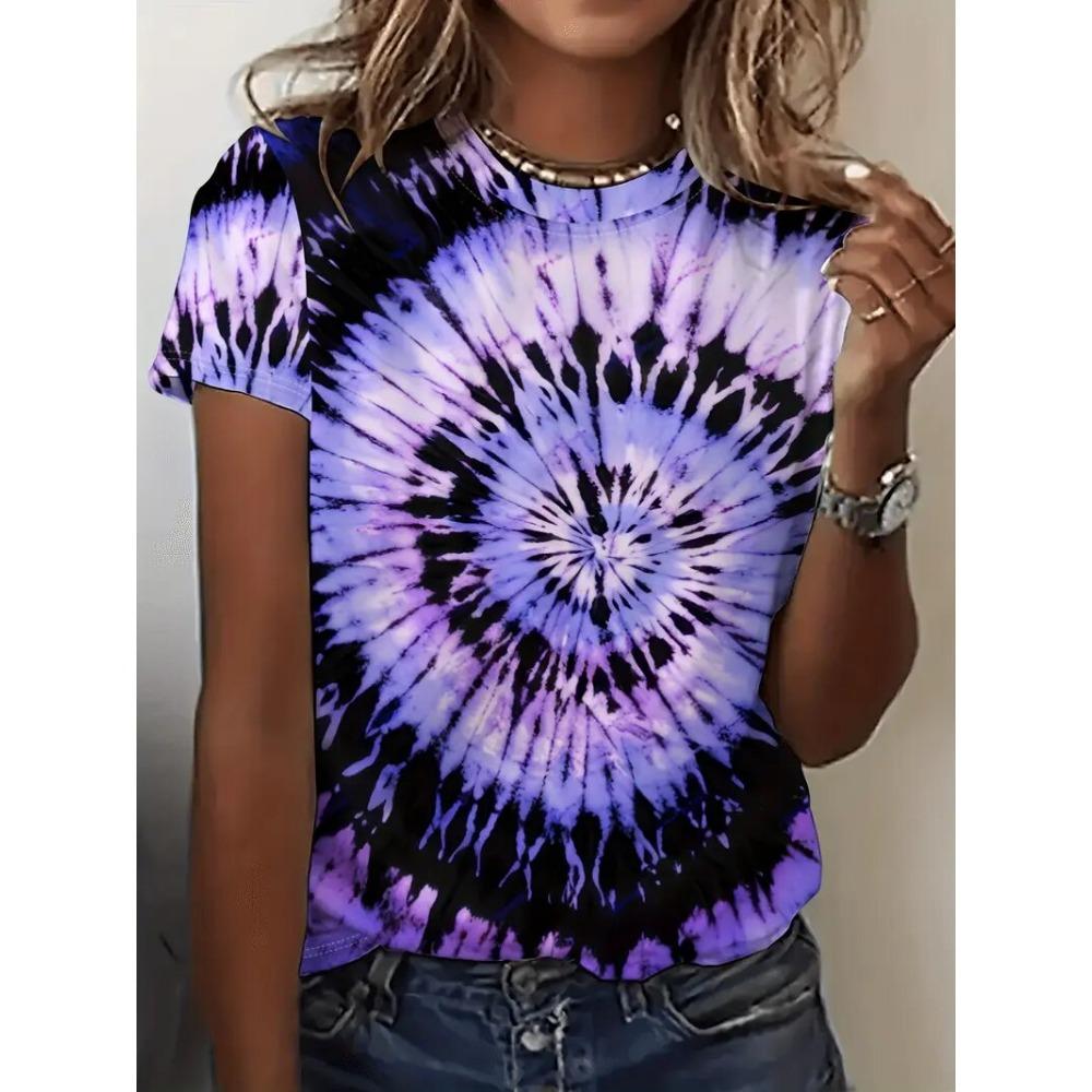 Women's Tie-Dye Round Neck Casual Short-Sleeved Blouse Fashion Casual Street Summer Oversized