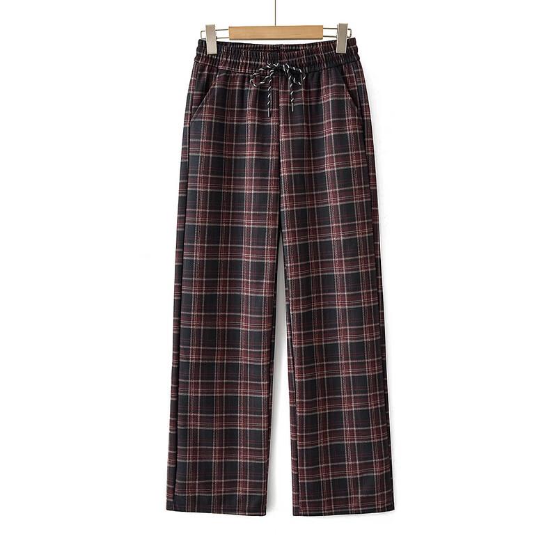 Women's Plaid High-Waist Straight Leg Casual Pants