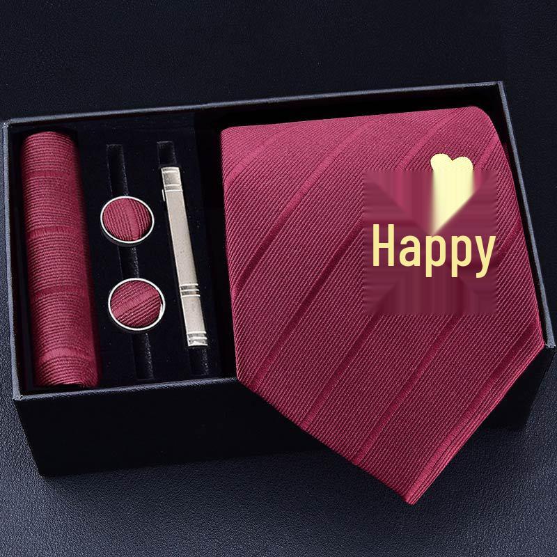 Men's Formal Tie Gift Box: Five-Piece Set with Logo, 8cm Striped Black for Weddings and Business 