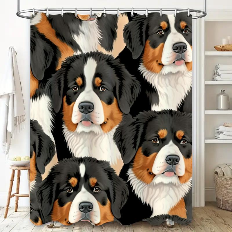 Modern Style Pet Dog Print Shower Curtain Waterproof Bath Decoration Home Decor Customizable Size Available