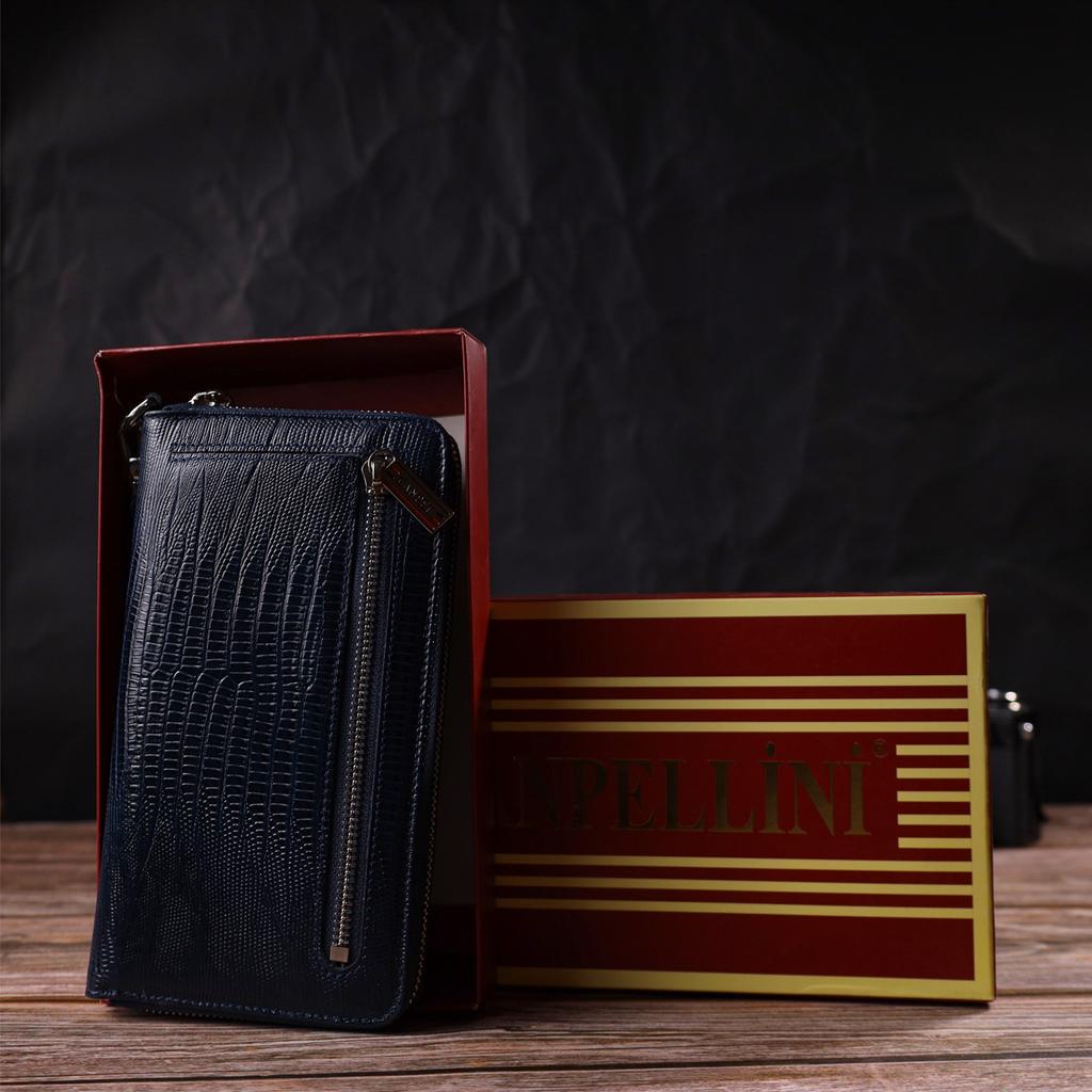 Geräumige Clutch für Damen aus echtem Leder mit Prägung CANPELLINI 21919 Blau