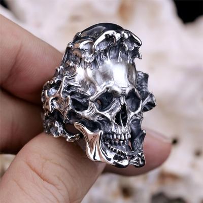 Vintage Stainless Steel Skull Rings For Men Gothic Punk Badass Skull Ring Hiphop Motorcycle Rock Biker Jewelry Halloween Gift