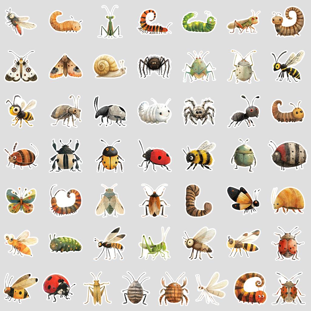 50 Bug Graffiti Stickers Mobile Phone Computer Suitcase Waterproof Decorative Stickers Cartoon Bug Stickers