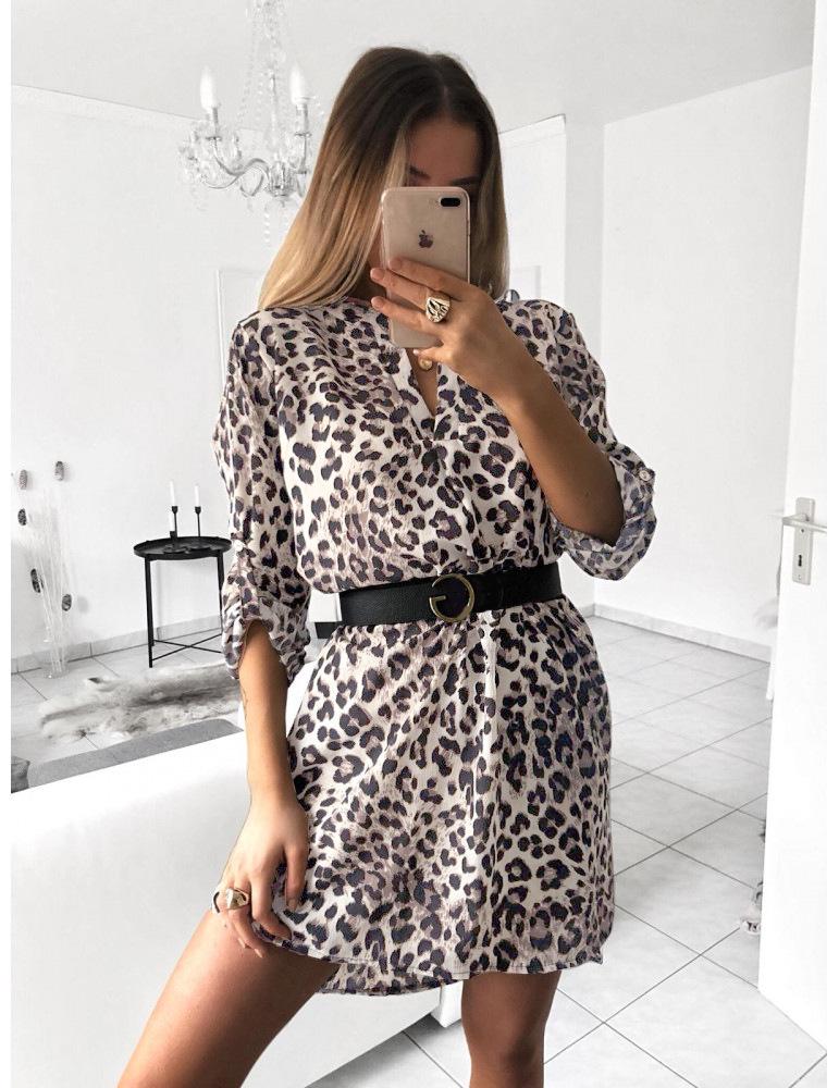 

2023 Trendy V-Neck Long-Sleeve Snake Print Shirt Dress (No Belt) Small