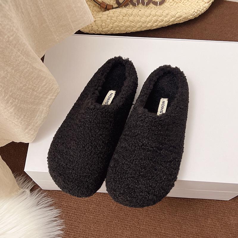 Baotou Warm Cotton Retro Slippers – Postpartum Casual Velvet Fluffy Half-Slippers for Home