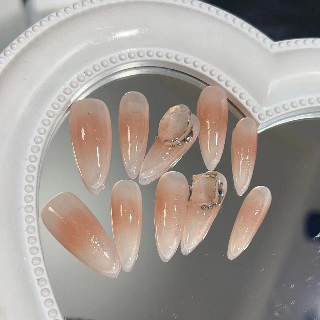 Wearing Armor Pure Handmade Manicure Finished Fake Nail Patch Pure Luxuriant Nude Blush Flash Crystal Diamond