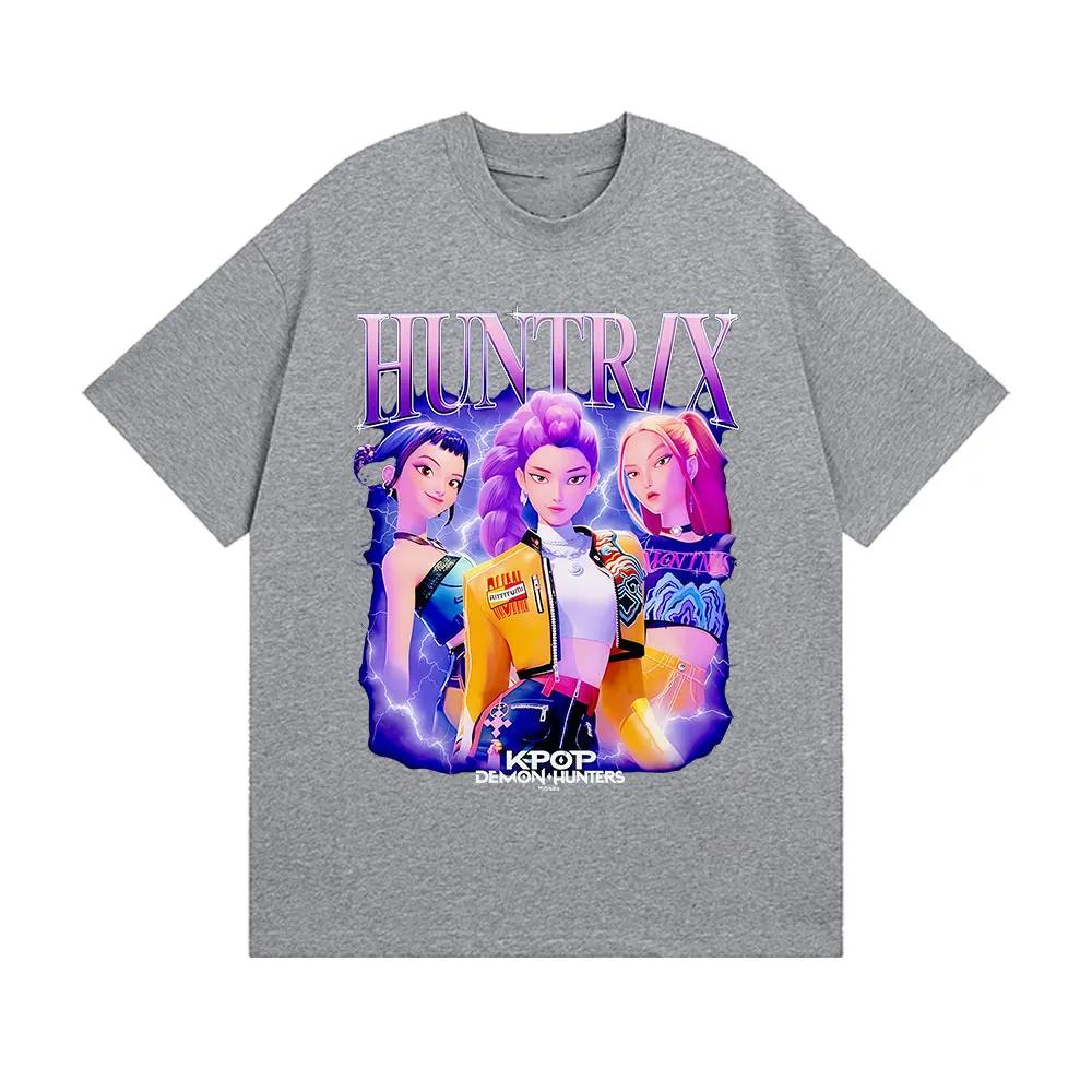 Hot Huntrix Kpop Demon Hunters Movie Graphics Print T-Shirt Men Women High-street Harajuku Fashion Loose Casual Oversized Top Cotton Summer New Tee