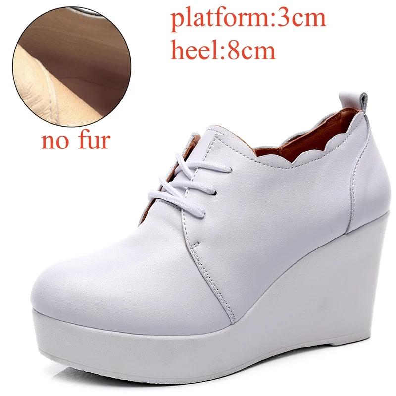 Small Size 33-43 Deep Mouth Genuine Leather Shoes Thick Bottom Platform Pumps 2025 Winter High Heels Wedges Shoes Office Model